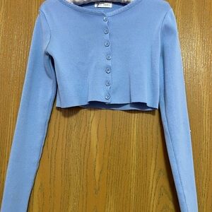 Blue Cropped Button-Up Top/Cardigan